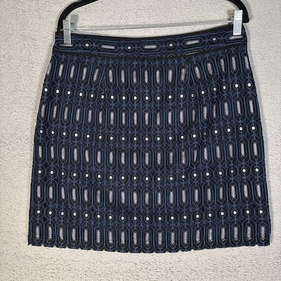 NWT Loft A Line Skirt Women’s Size 10 Textured Mesh Lace Embroidery Pockets Blue - Picture 8 of 12